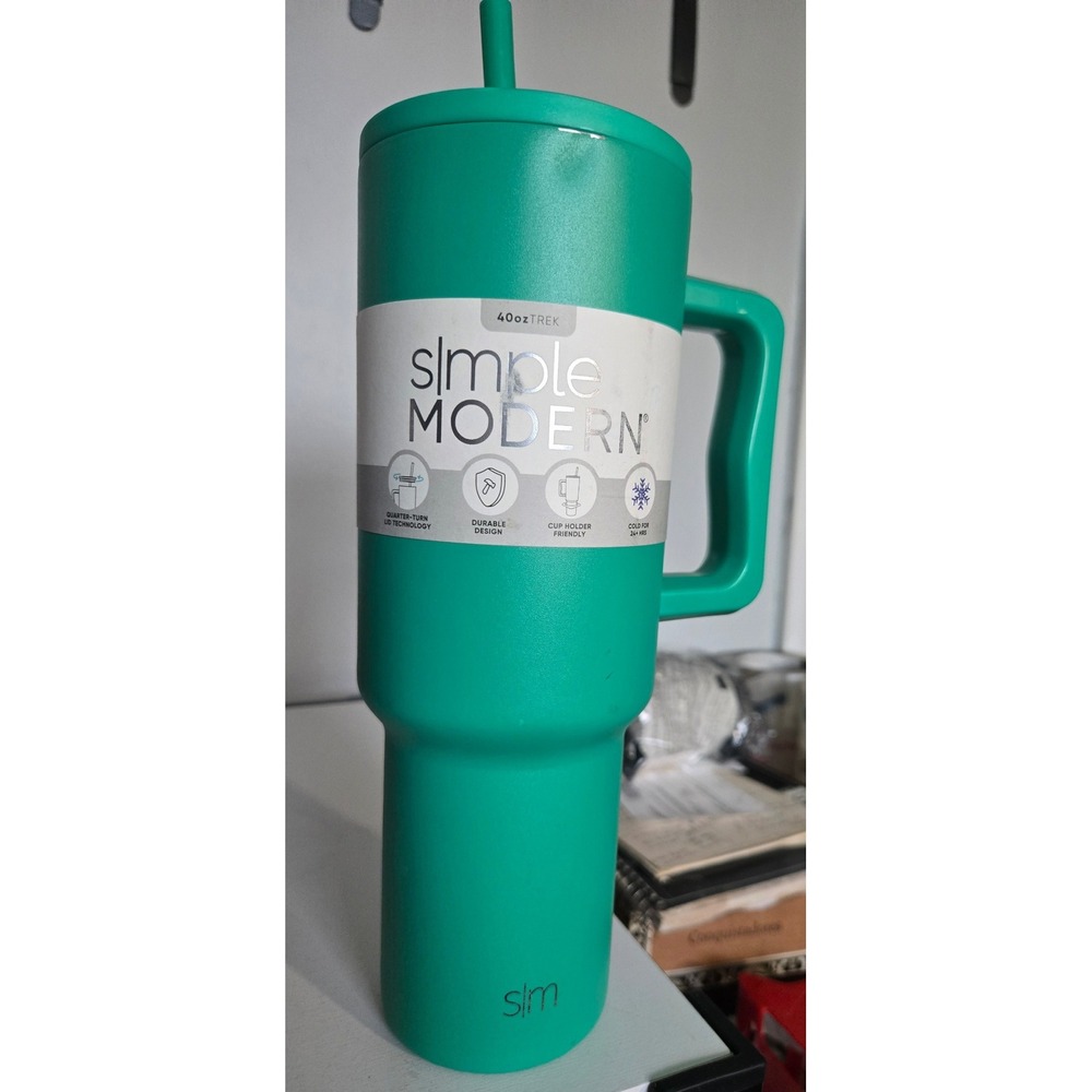 Simple Modern 40oz Trek Tumbler Opal Green Insulated Handle Straw T-SH40-OPL-T
